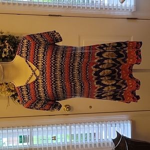 Ruby Rd. Petite purple pink orange tan white short slv asymmetric hem sz PS EUC